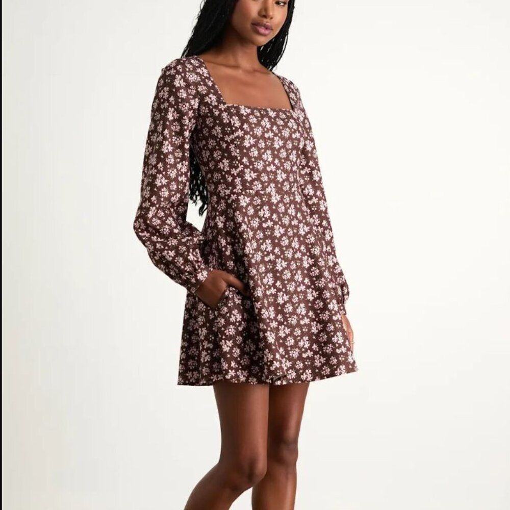 NWT Lulu's Daily Affection Floral Corduroy Dress With Pockets Size L